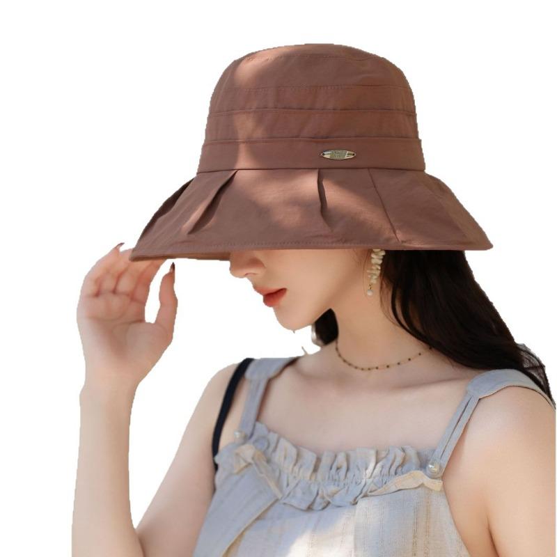 Bucket hat women's new lightweight sunscreen visor bucket hat niche pleated summer sun hat children