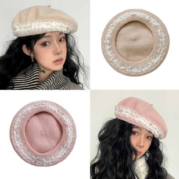Lace Bows Cabbie Hat for Women Hat Dark Lace Vintage Cabbie Caps Unisex Headwear Autumn Winter Hat for Daily Wear