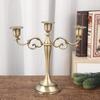 Vintage Metal Candle Holder Elegant Exquisite Design Candlestick Holder High Gloss 3 Arms Candle Holder Dining Tables