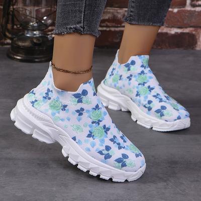 Baskets de sport en maille respirante à imprimé floral pour femme, chaussures de marche décontractées à enfiler, grande taille 43, nouvelle collection automne