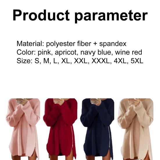 Women Dress Solid Color Sideway Zip Sexy Long Sleeve O Neck Mini Sweater Dress for Spring