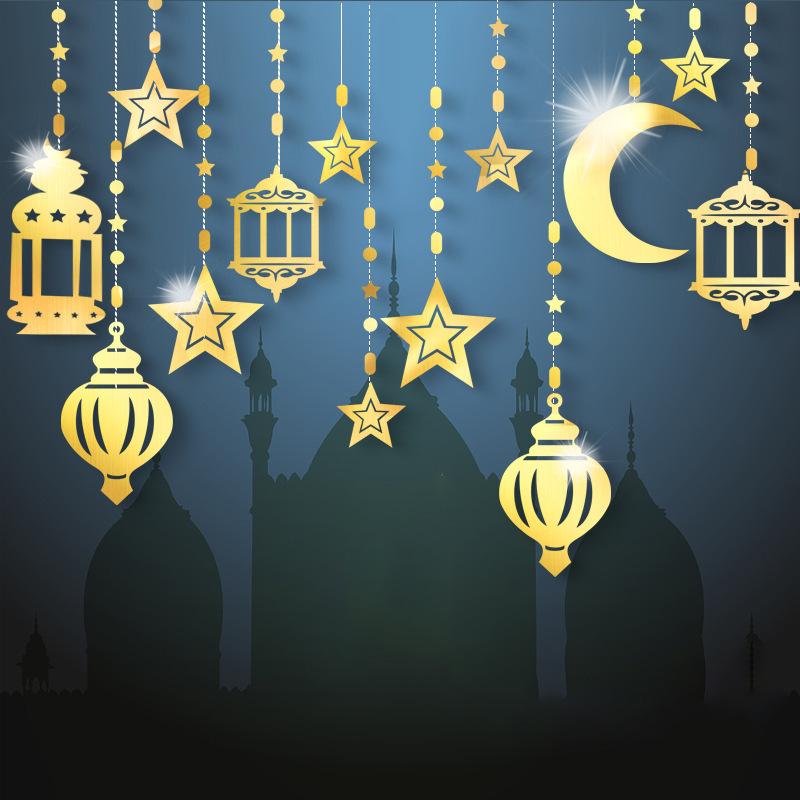 

EID Mubarak Swirl Banner Star Moon Ceiling Hanging Ornament Ramadan Kareem Decoration for Home 2025 Islam Muslim Party Supplies