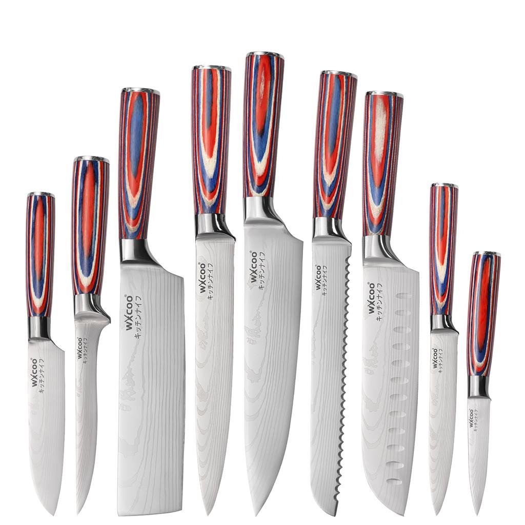 Damascus Pattern Kitchen Knife 5Cr15MOV Stainless Steel Japanese Santoku Knives Set Chef Cleaver Knife Utility Slicing Tool