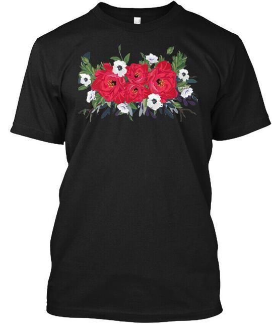 

Red Watercolor Floral T-Shirt Made in the USA Size S to 5XL M