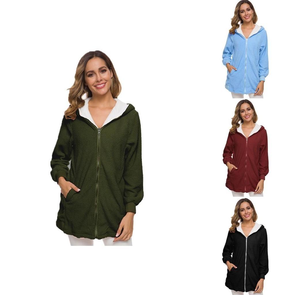 Cozy Women Ladies Warm Teddy Bear Fluffy Coat Hooded Faux Fleece Jacket Outwear For Ultimate Comfort