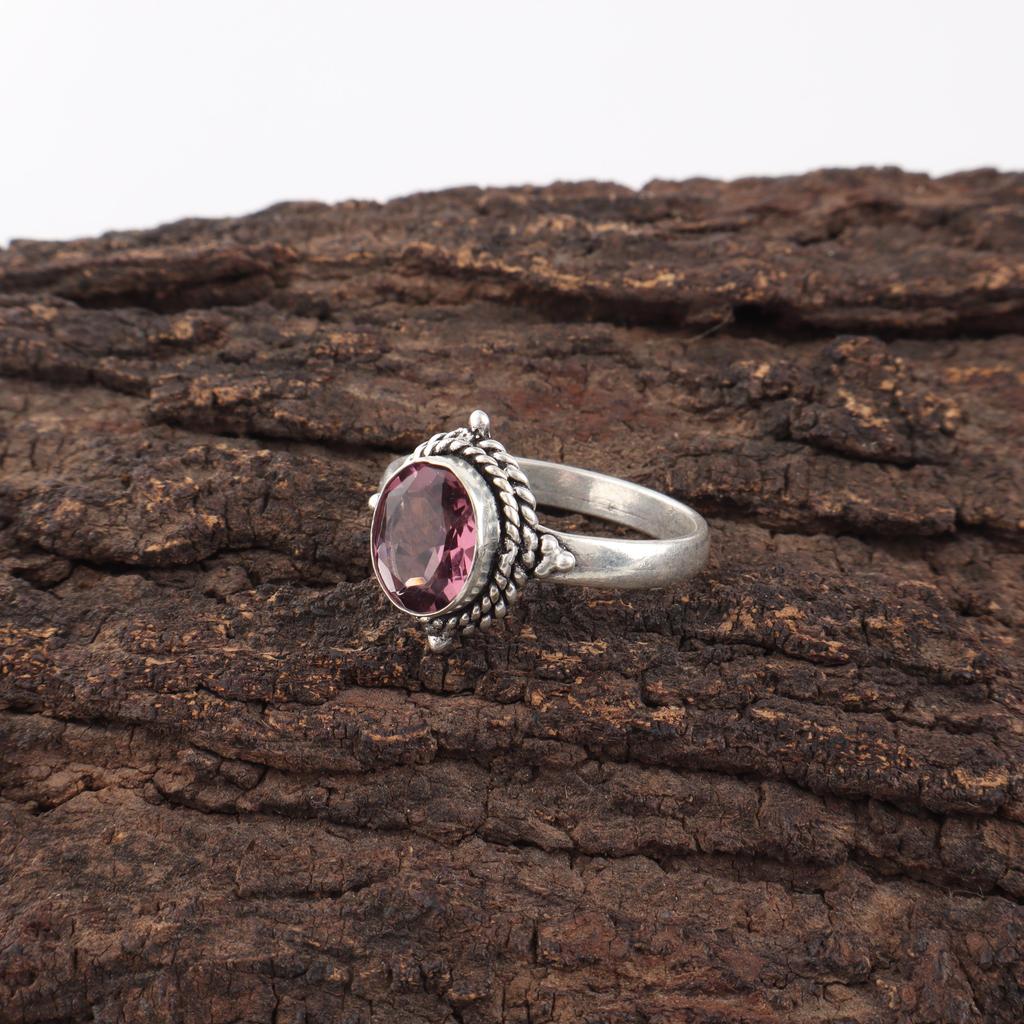 Rhodolith Edelstein Schmuck, Handgefertigter Silberschmuck, 925 Massiv Sterlingsilber Ring, Wunderschöner Silberring Hochzeitsgeschenk