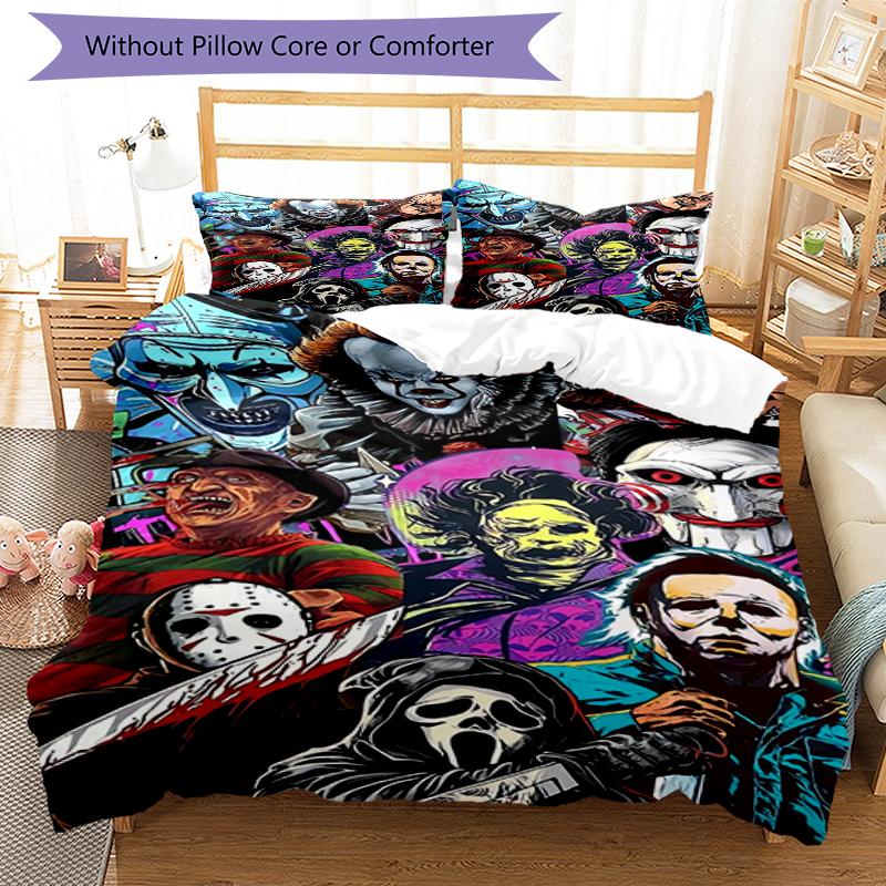 3pcs Halloween horror Bedding Set Duvet Cover Closure Includes 1 Duvet Cover & 2 Pillowcases, Soft and Comfortable for All Seasons.