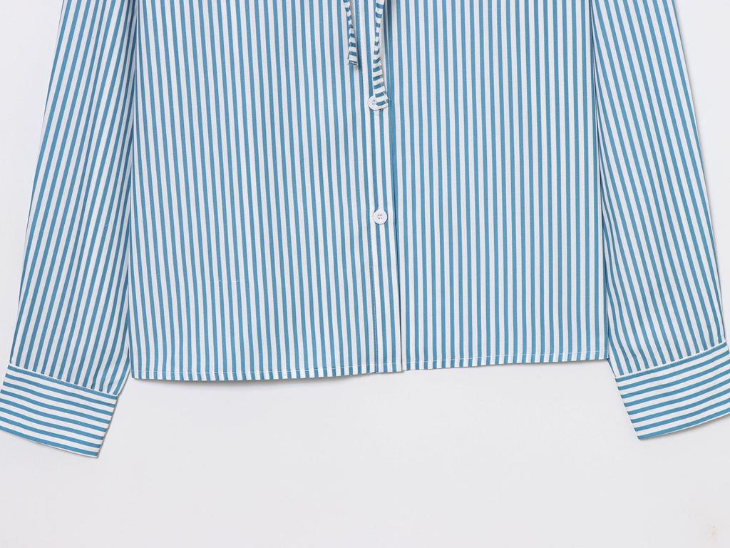 Elegant Women's Long Sleeve Striped Doll Collar Shirt