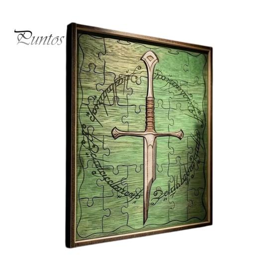 Minimalist Wooden Art Piece Personalized Broken Blade Puzzle, Vintage Medieval Puzzle Framed Handcrafted Wall Decor Decor, Fantasy Hanging Ornament