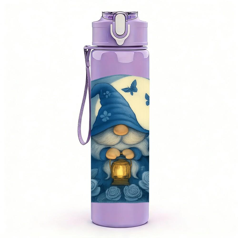1PC Blue Gnome Bat Moon Art 750ml Color Plastic Sports Water Bottle Leakproof Flip Straw Lid Suitable for Sports Office Home Use