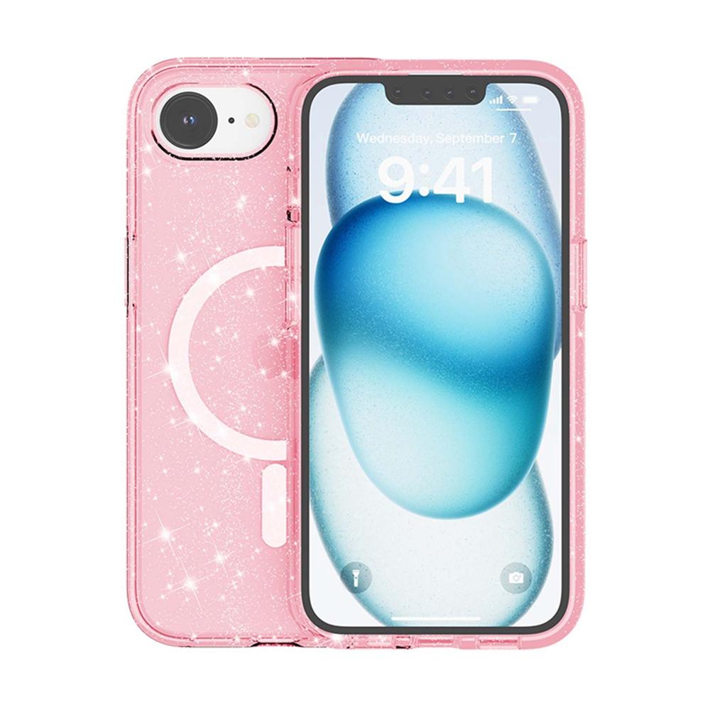 For iPhone 16e Magnetic Case Support Wireless Charging Glitter Powder PC + TPU Phone Cover