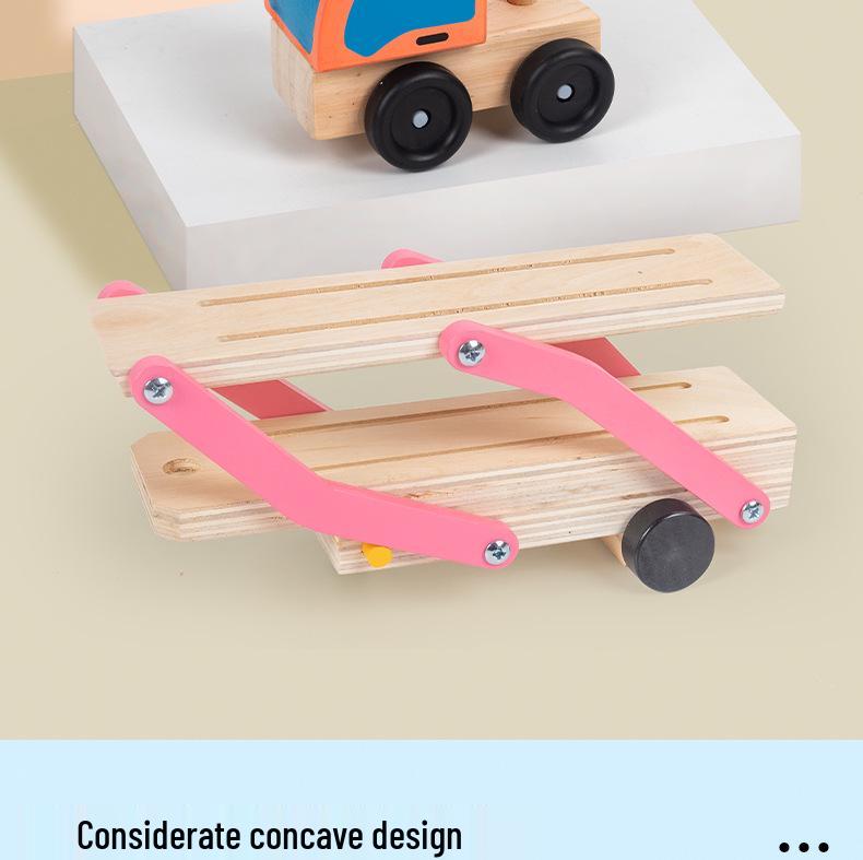 Children's Wooden Double-Layer Car Carrier & Transforming Tool Truck, Educational Toy