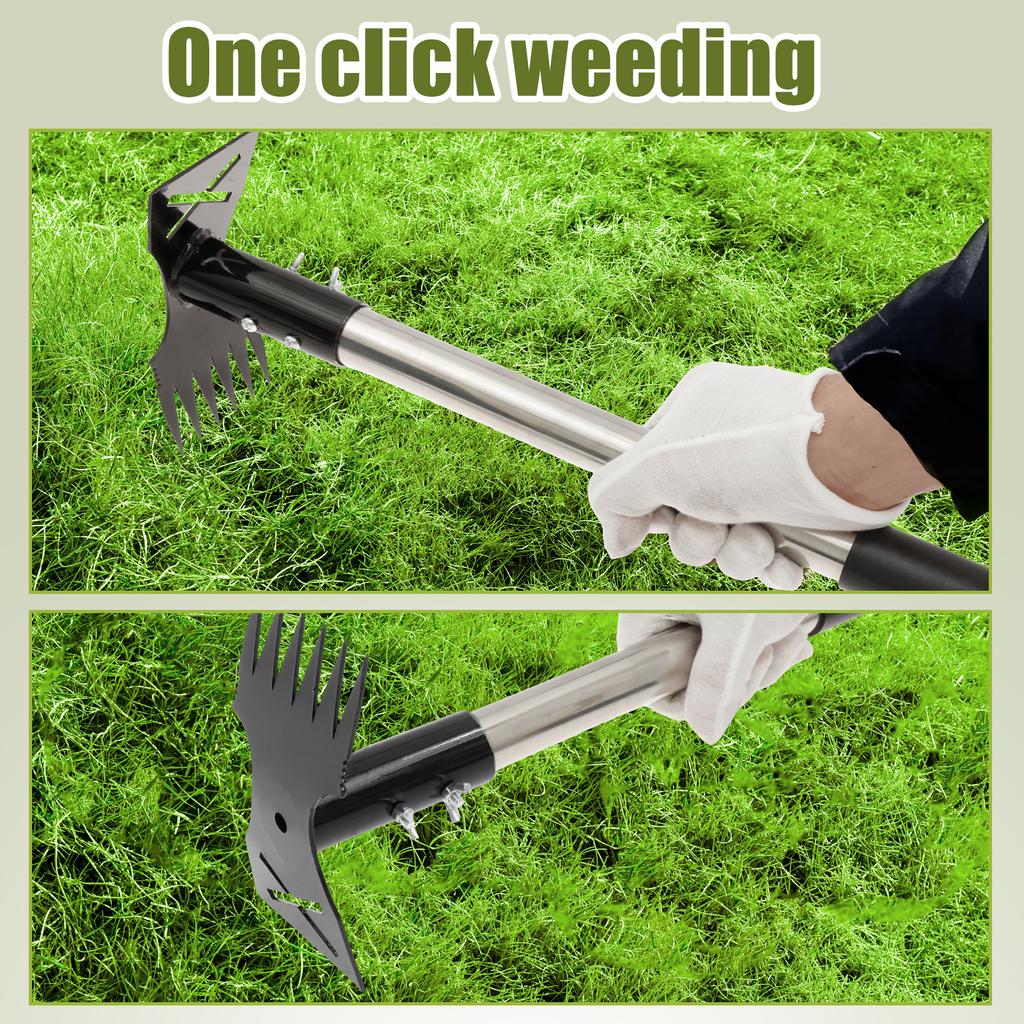 2-in-1 Extended Weed Puller Tool Garden Rake Long Handle Multifunctional Weed Remover Shovel Manual Rooting Grass Soil Loosening