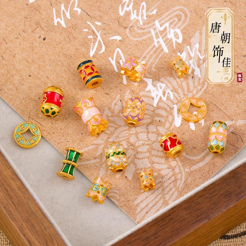 Tang Dynasty sand gold dripping oil beads bucket beads retro accessories bracelet accessories loose beads bead diy jewelry accessories