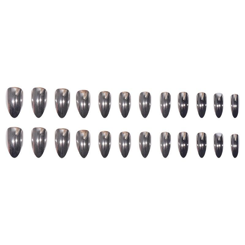 Short Stiletto Press-On Nails With Chrome Plating Glitter Finish Women