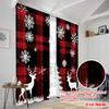 2pcs,2D plane printing Creative Curtains Buffalo Plaid Deer Snowflakes (4) Versatile Polyester (without rod) Festive Perfect for