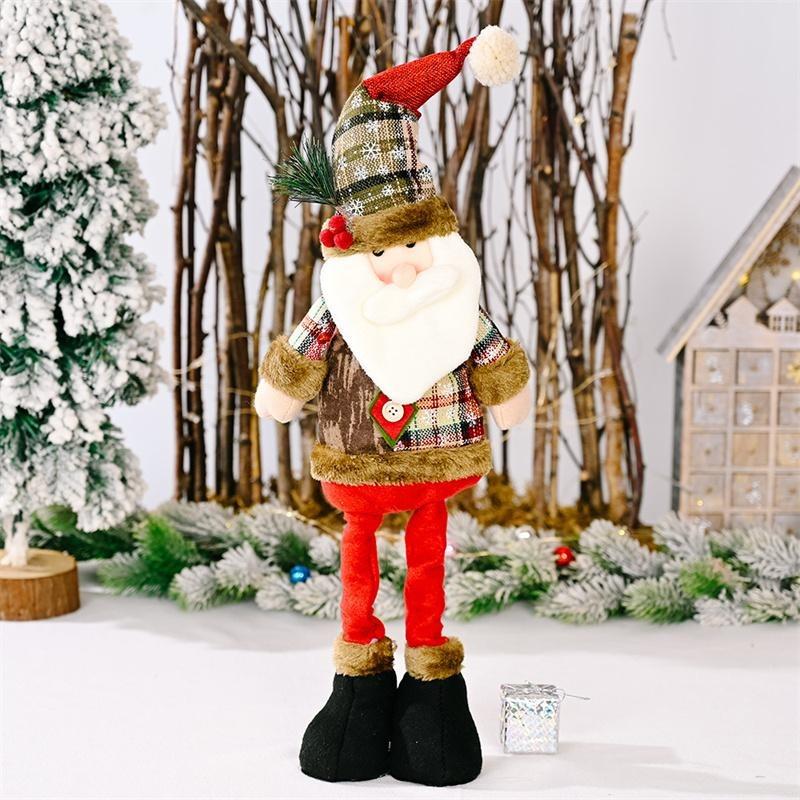 Vintage Snowflake Checkered Fabric Stretch Christmas Doll Ornaments, Tabletop Doll Decor, Christmas Gift for Home Hotel Shopping Mall