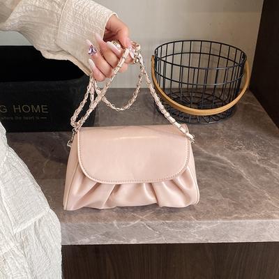 Bolsa transversal de textura premium, linda, design novo, couro macio, popular no verão, bolsa plissada tipo nuvem, bolsa de ombro