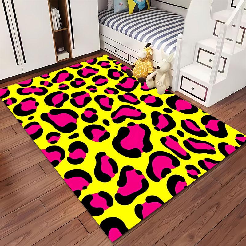 Leopard Print Pink Yellow Carpet suitable as a non-slip mat for the living room or bedroom sofa
