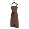 Plus Size Slimming Camisole Dress - Women's Waist-Cinched Spring/Summer Slit Outerwear Skirt