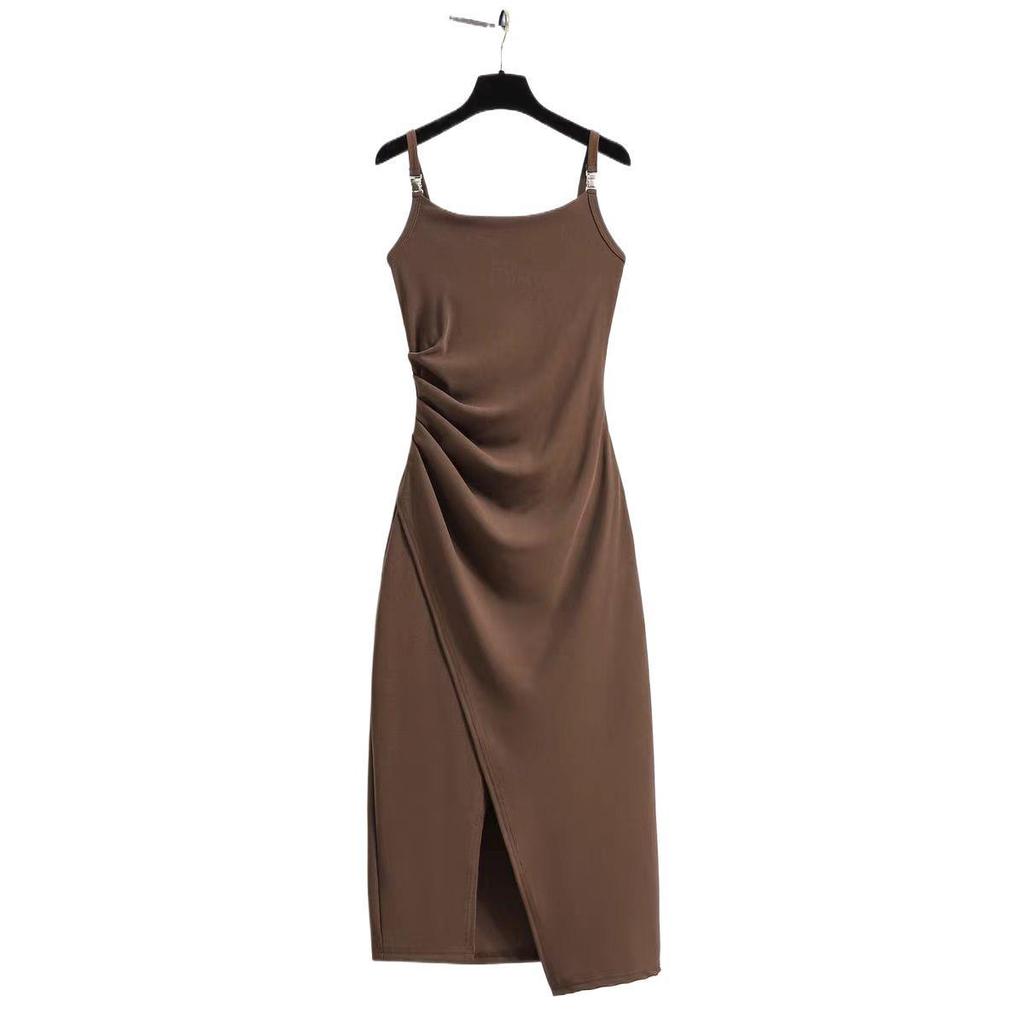 Plus Size Slimming Camisole Dress - Women's Waist-Cinched Spring/Summer Slit Outerwear Skirt