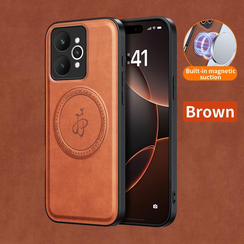 

Магнитный чехол с беспроводной зарядкой для Realme 15 Pro 5G Защитная крышка из ПУ кожи Жесткая задняя панель Coque Funda Realme 15 Pro коричневый