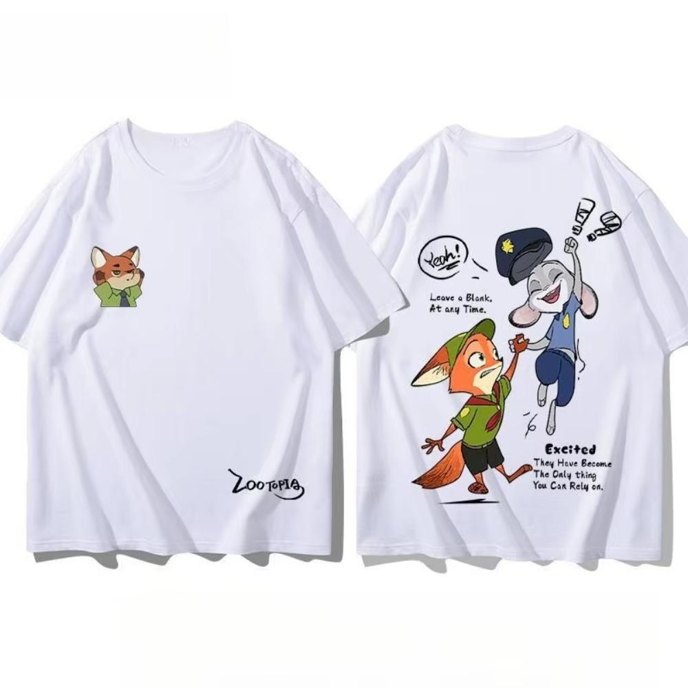 202526 Summer Disco Zootopia Themed Printed Pure Cotton Tshirt Fashionable Loose and Casual Shortsleeved Unisex