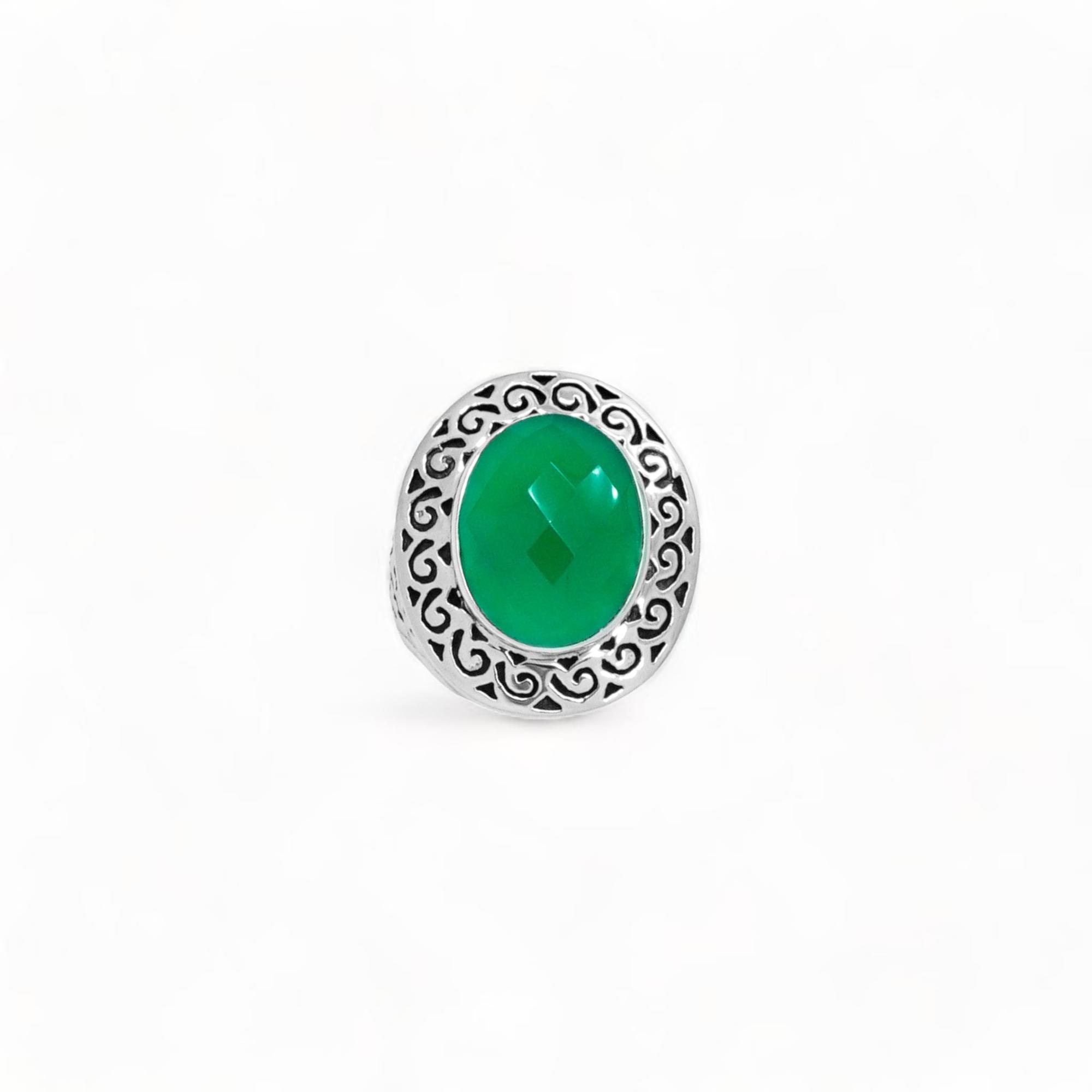 

Men’s Green Onyx Ring in 925 Sterling Silver – Vintage Style Bold Statement Ring – Handcrafted Ethnic Jewelry, Unisex Ring US 12.5