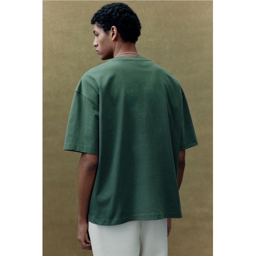 H M Oversized FiT CoTTon T sHirT Dark Green
