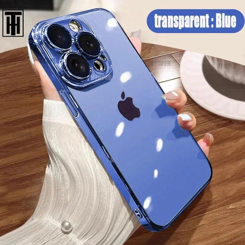 Luxury Transparent Primary Colours Phone Case For IPhone 15 14 11 12 13 14 Pro Max Mini XS X Plus Plating Frame Protective Cover