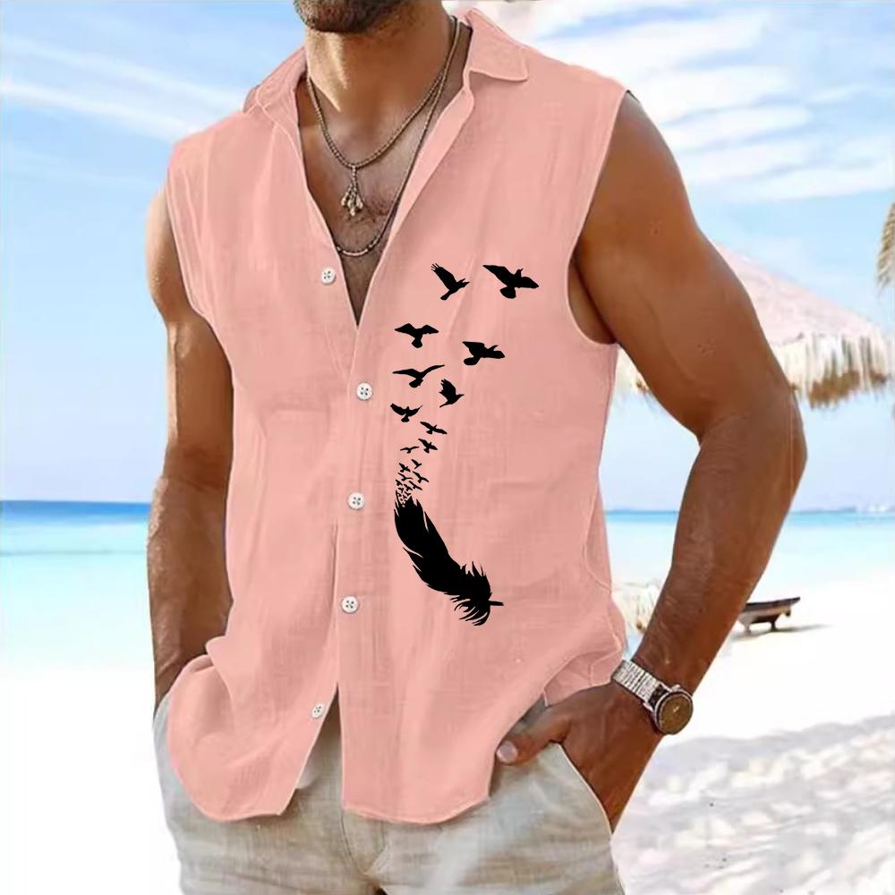 100% Cotton Liene Men's Sleeveless Shirts Summer Beach Fashion Casual Shirts