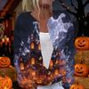 Womens Halloween Print Long Sleeve Knit Cardigan Button Up Sweater Coat Gothic Castle Bat Moon Design Outerwear