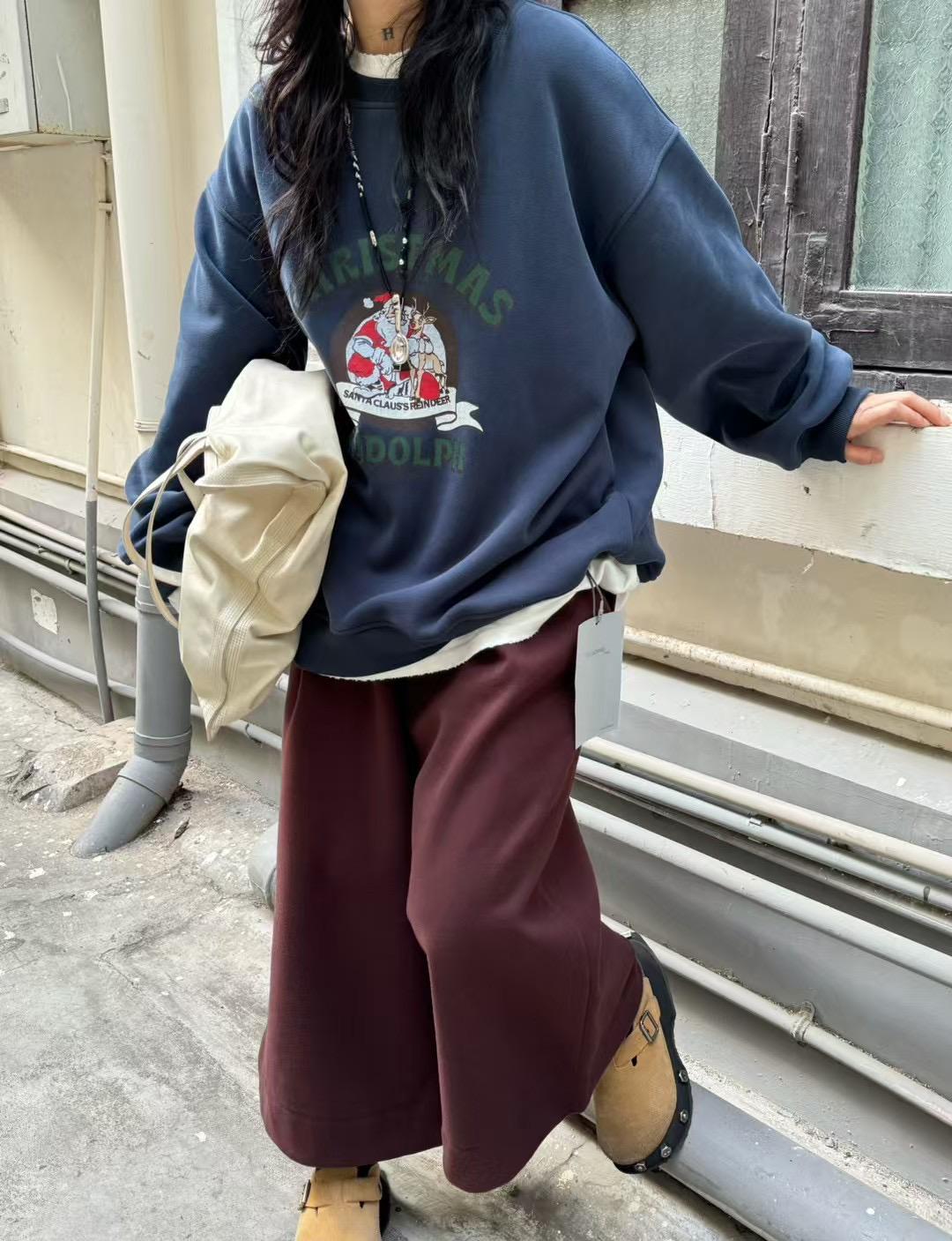 

Becabeau Толстовка флисовая рождественская большого размера в корейском стиле с круглым вырезом One Size синий