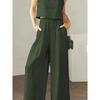 A Halter Top and Wide-Leg Pants Set Square Collar Cami Wide Leg Pants Two-piece Set