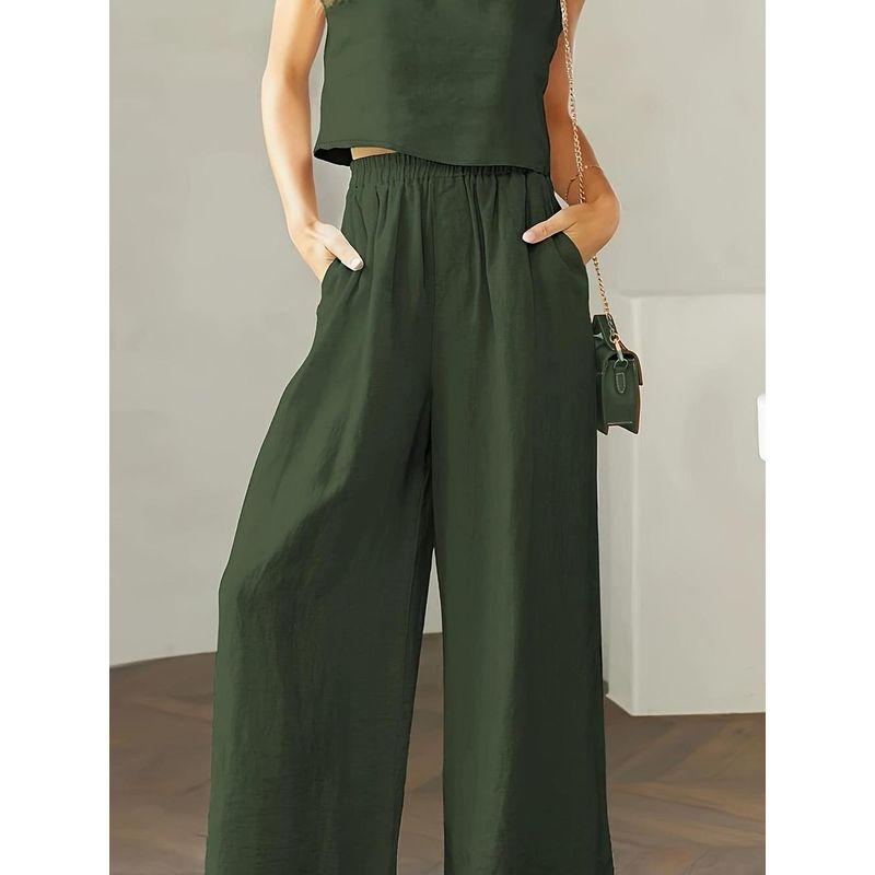 A Halter Top and Wide-Leg Pants Set Square Collar Cami Wide Leg Pants Two-piece Set
