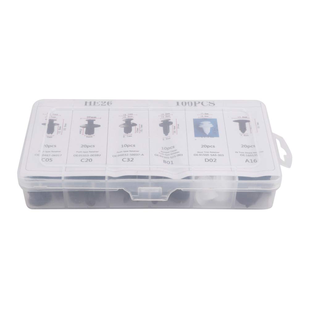 Acouto Car Plastic Hole Plug Assortment,100 Pcs Universal Car Door Card Panel Trim Clips Bumper Fastener Retainer Push Rivet Kit