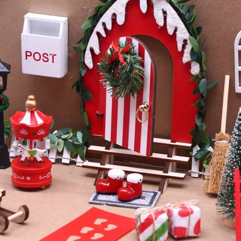 Tiny Openable House Door Decoration Miniature Dollhouses Model Christmas Gnomes Scene For Holiday Shelf Decoration HX6C