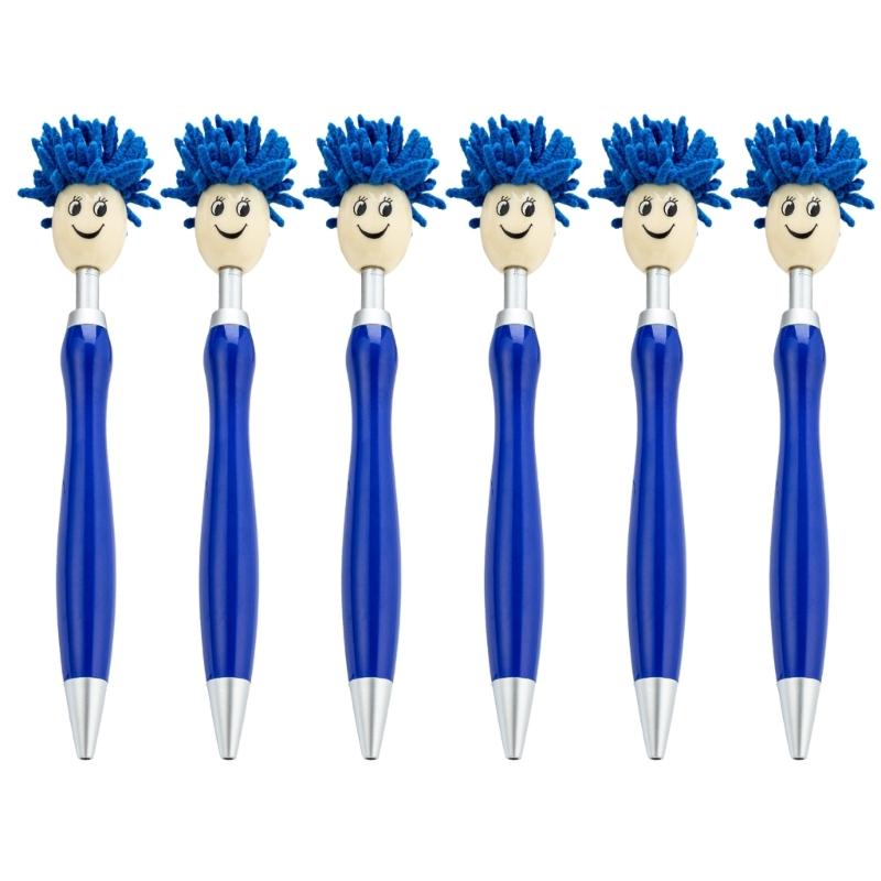6pcs 1.0mm Mop Head Pen Retractable Ballpoint Pen with Plush Hair Smooth Writing Pen School Office Supplies for Teacher