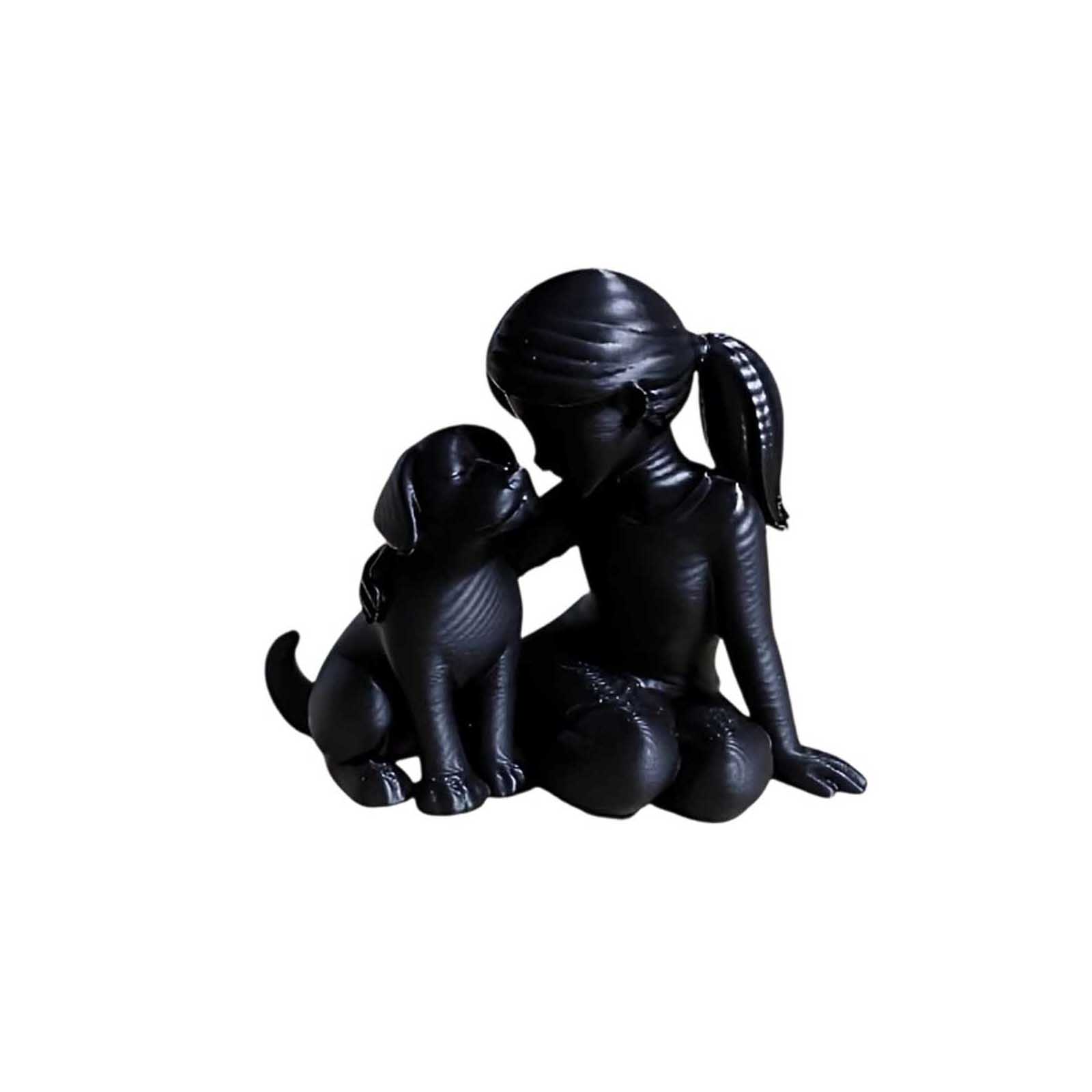 

Girl And Dog Resin Figurine Set, Black & Best Friend Sculpture, Heartwarming Pet Lover Home Decor One Size