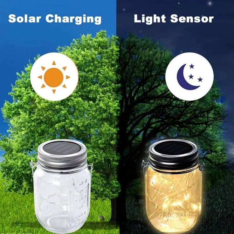 Güneş Enerjili Kavanoz Kapağı İpli Işıklar Su Geçirmez Dış Mekan Pilli Dekoratif Peri Işıkları
