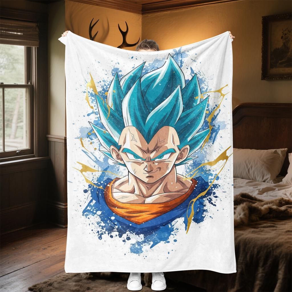 1PC Manta de Franela con Estampado de Son Goku, Alta Calidad para Todas las Estaciones, Decoración del Hogar, Calidez y Comodidad, Perfecta para Regalos de Navidad