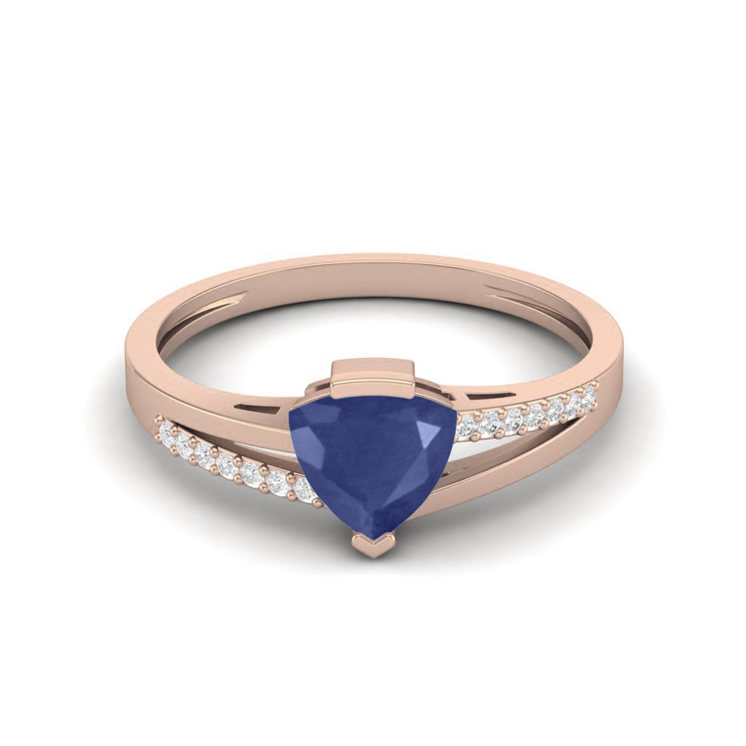 1.02 Cts Trillion Blue Sapphire 925 Sterling Silver Rose Vermeil Split Shank Women Anniversary Ring