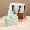 Portable, Microwaveable Square Lunch Box with Tableware: Double-Layer, Large Capacity for Office Workers & Students