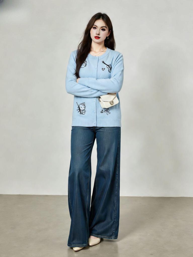 Free Shipping: Plus Size Women's Embroidered Cartoon Knit Cardigan Sweater - 2025 Winter Style