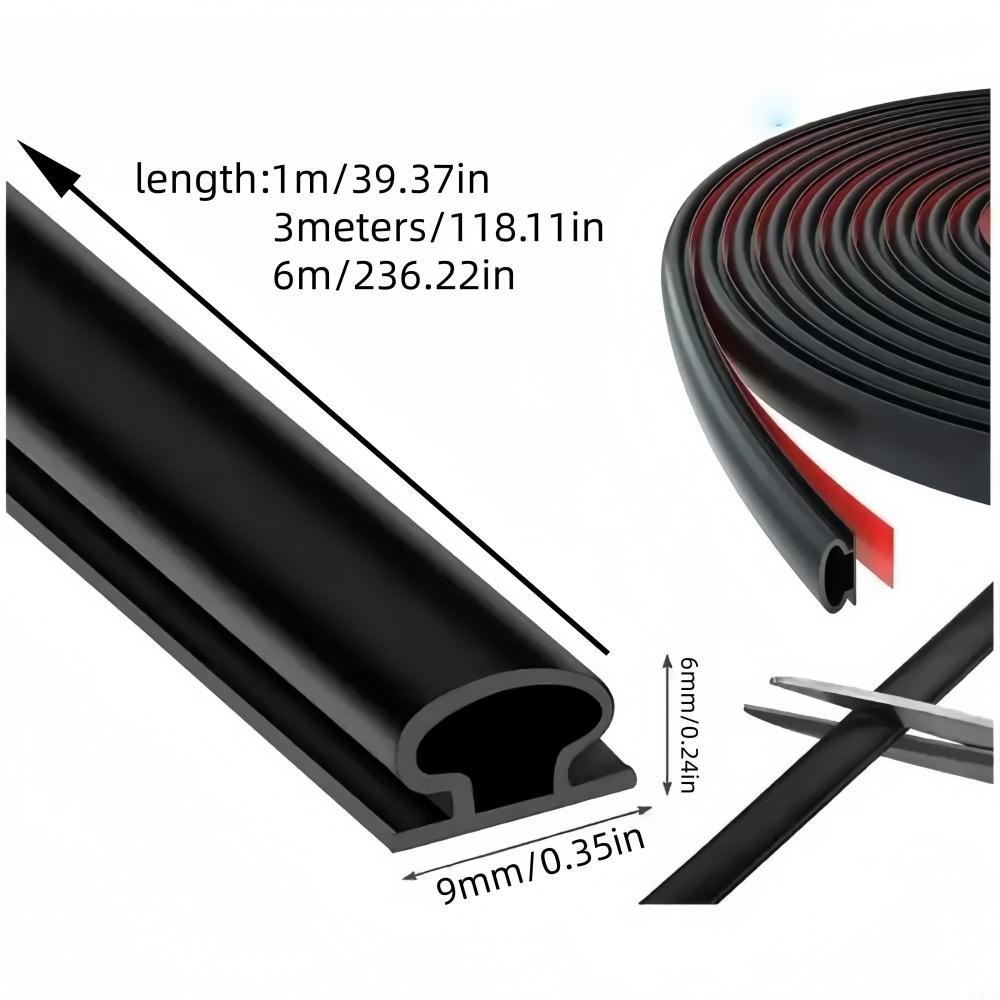 1pc 1m/3meters/6m 9mmX6mm Self-adhesive Door Sealing Strip, Windproof and Windproof Strip, Sound Insulation Tape