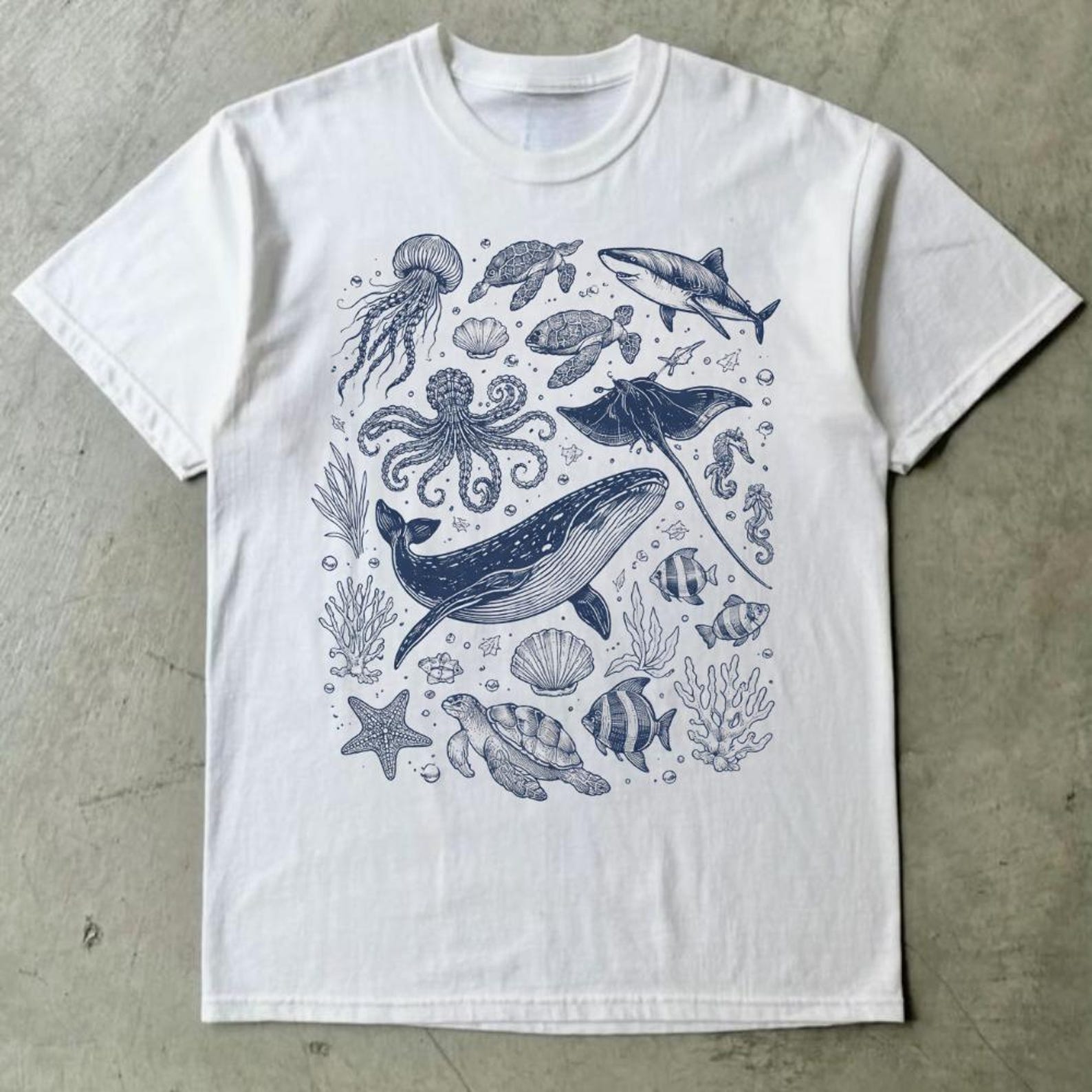Ocean Animals T-Shirt | Sea Creatures, Marine Life, Beach Lover Tee S
