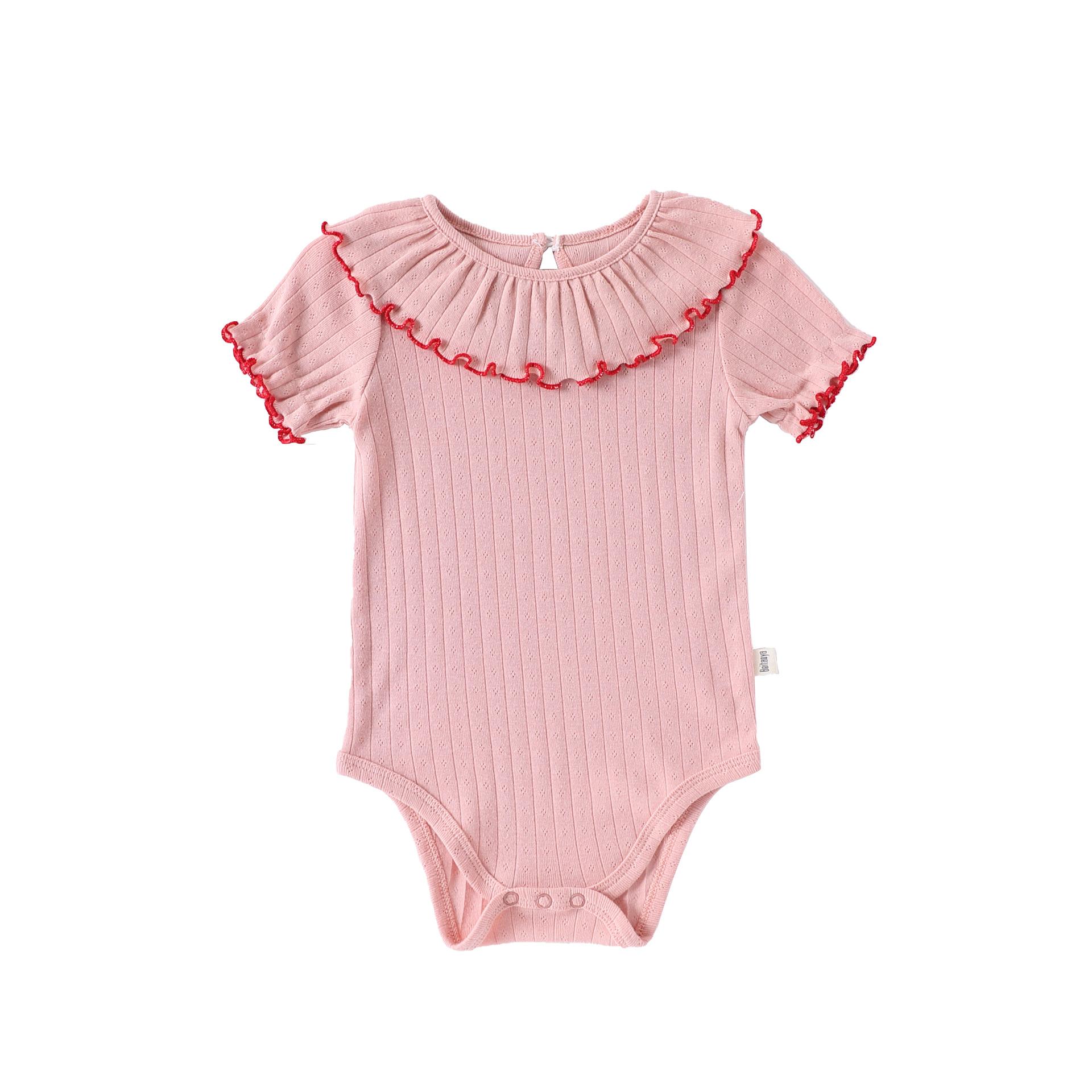 

Детский ромпер из чистого хлопка с коротким рукавом, весенне-летняя детская одежда для мальчиков и девочек, детский ромпер-треугольник с кружевным воротником 90cm розовый