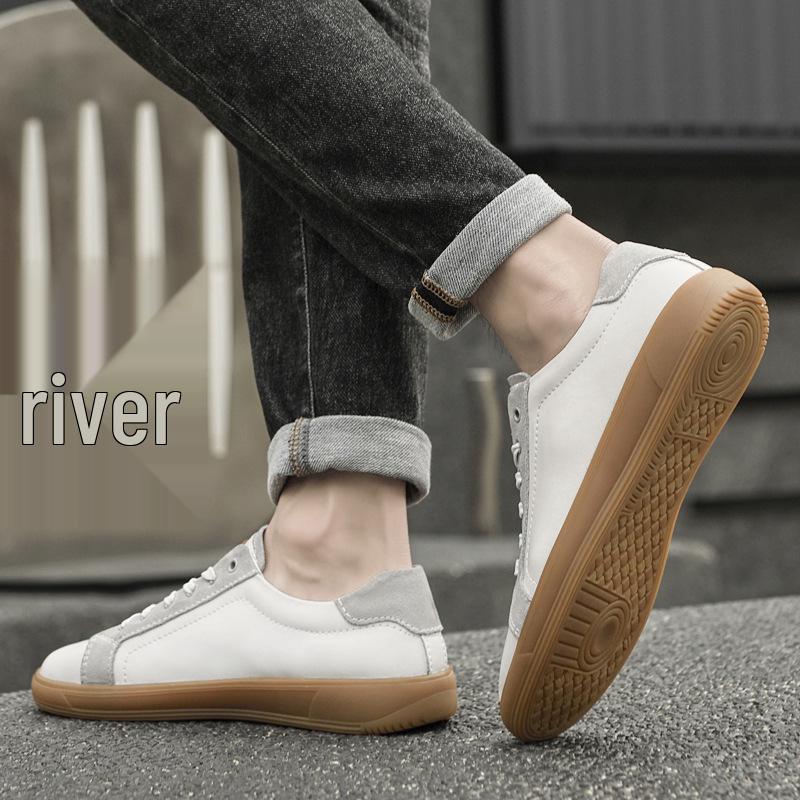 Men's Cross-Border Plus Size Genuine Leather Soft Sole Sneakers - Summer Casual Flat Shoes with Cowhide Upper, German Training Design.