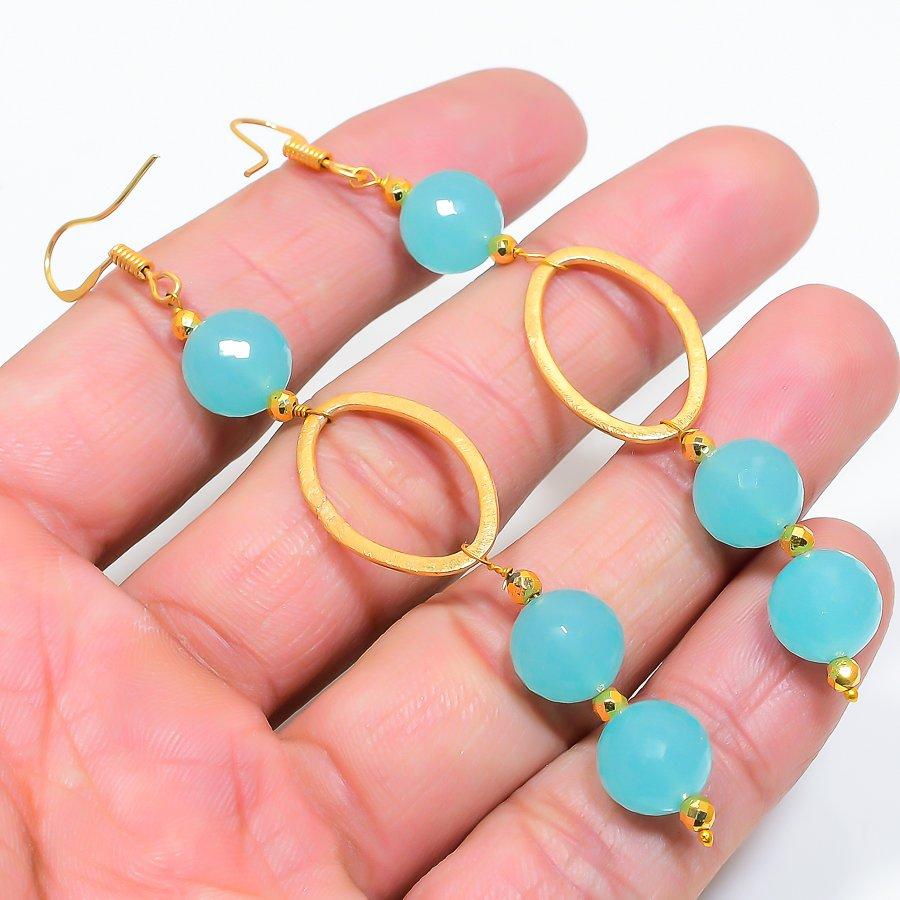

Blue Chalcedony Gemstone Handmade 925 Sterling Silver Jewelry Earring 3.74 GK-6247