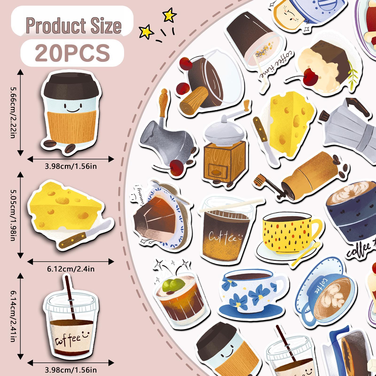 20-Piece Set: Original Coffee & Dessert-Themed Magnetic Refrigerator Stickers - Waterproof & Soft Surface.